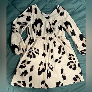 SHEIN Kids Dress with Black and Cream Animal Print Pattern